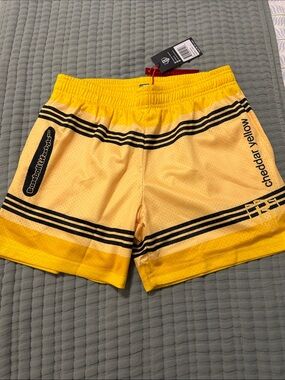Cheddar Yellow Men's Athletic Shorts with Black Stripe Accents